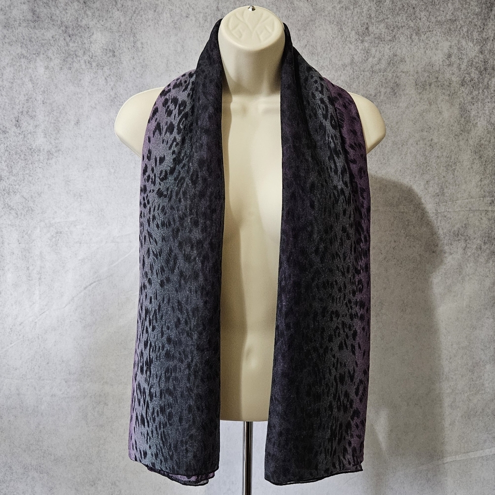 VINTAGE Lightweight Sheer Ombre Leopard Print Scarf - Picture 6 of 8